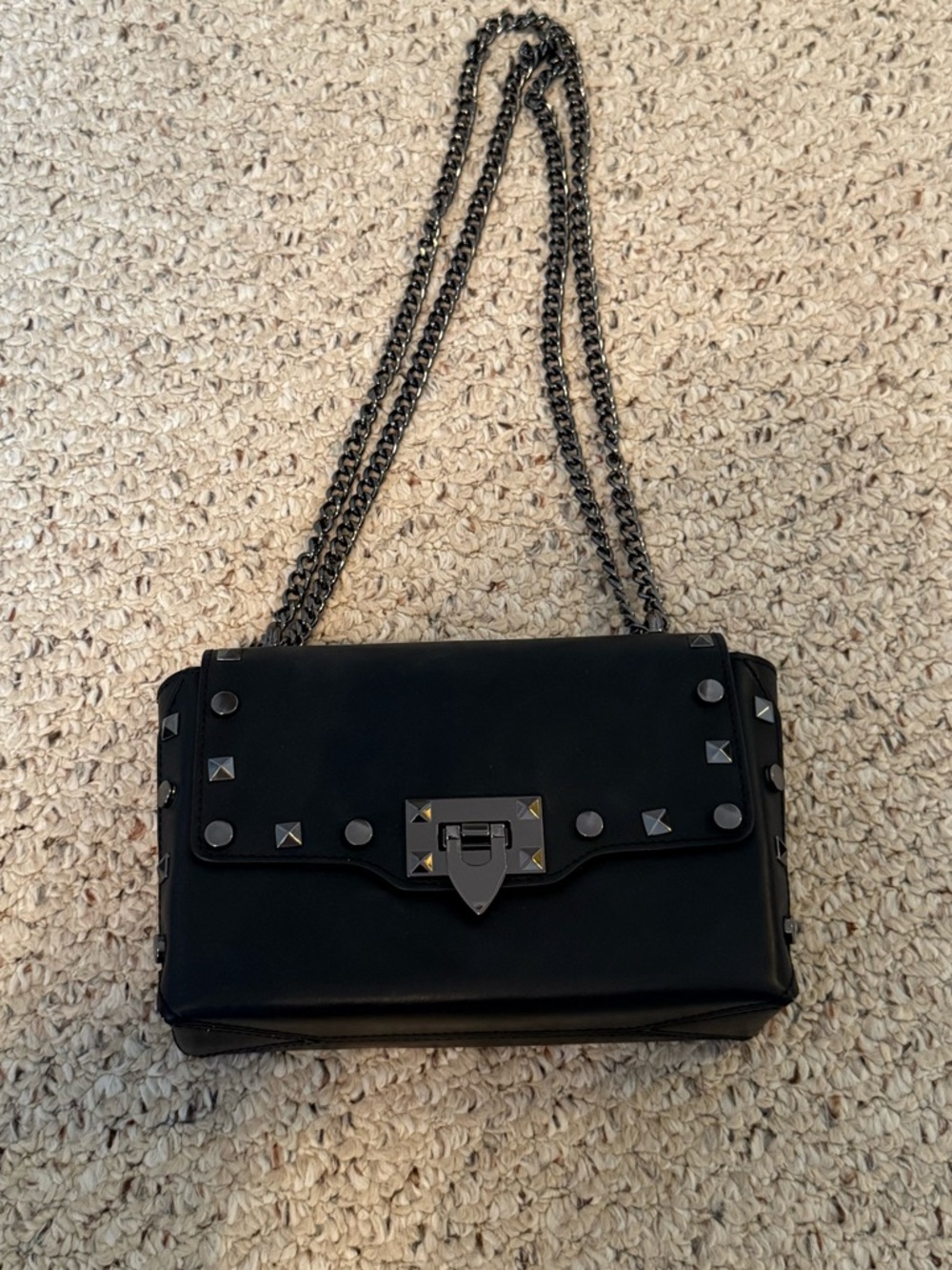 Black Studded Italian leather Chain-Strap Shoulder Bag